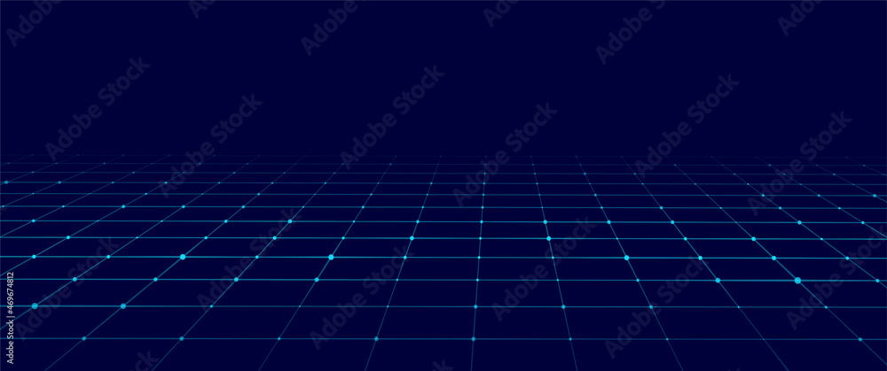 Poster wireframe landscape. vector perspective grid. digital space. mesh on a white background.