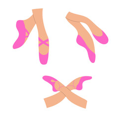 A set of women's feet in pointe shoes.   Illustration ballet barre workout.  For a website, poster, banner.