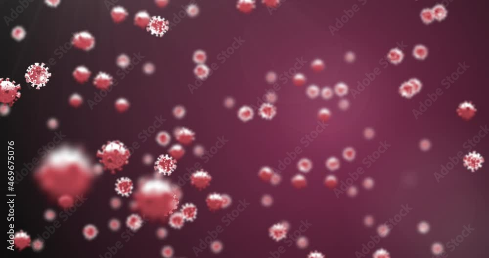 Poster animation of covid 19 cells floating over red background