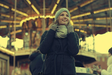 urban portrait of woman in winter clothes