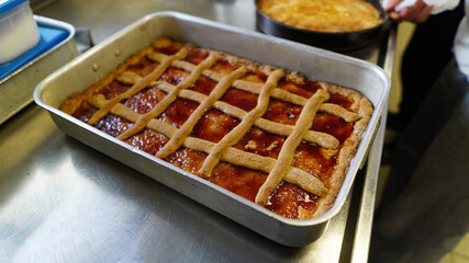 Delicious cake with apricot jam