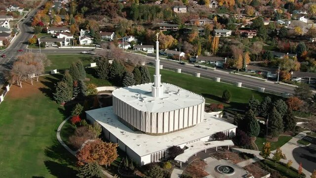 Aerial Orbit Above the Beautiful Provo LDS Mormon Temple