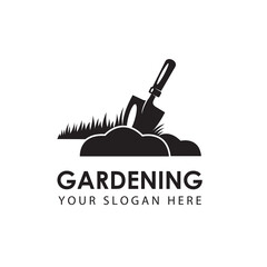 gardening emblem with trowel spade and ground isolated on white background