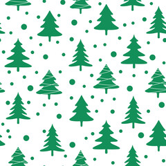 Christmas tree simple drawing green new year ornament seamless pattern