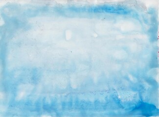 blue watercolor background. Transparent lines and spots on a white paper background. Paint leaks and ombre effects. Abstract hand-painted image