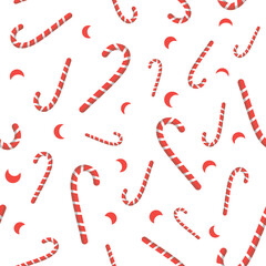 Christmas candy and red white balls simple drawing new year ornament seamless pattern