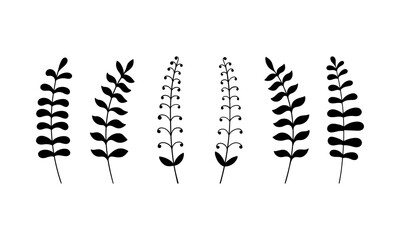 Leaves lineart vector botanical illustration. Leaf and Flower sketch hand drawn set. Forest greenery