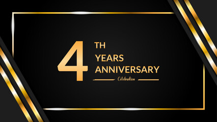 Luxurious and elegant design to celebrate 4th anniversary with black and gold. vector illustration