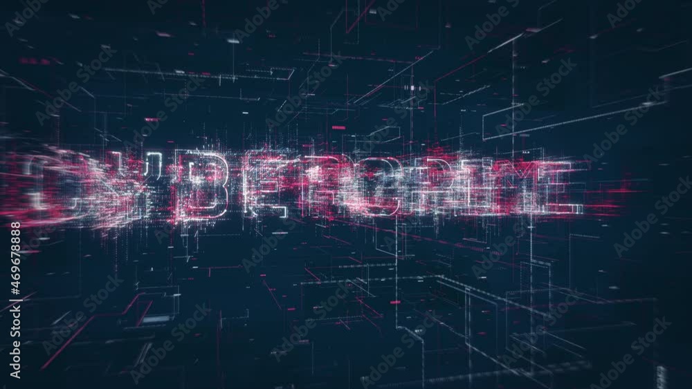 Poster Cyber Crime title key word build up animation on a binary code digital network background