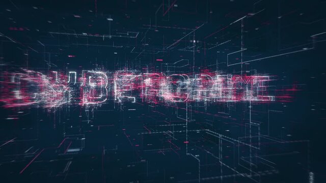 Cyber Crime title key word build up animation on a binary code digital network background