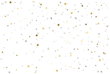 Christmas background with gold and silver stars. Silver and gold star Celebration Confetti.