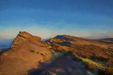 Digital oil painting of a cloud inversion, and mist at The Roaches, Staffordshire