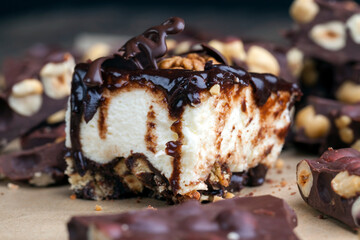 chocolate cream cake covered with milk chocolate