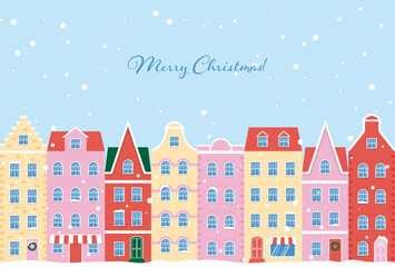 Obraz na płótnie Canvas vector background with winter landscape with houses in snow for banners, cards, flyers, social media wallpapers, etc.