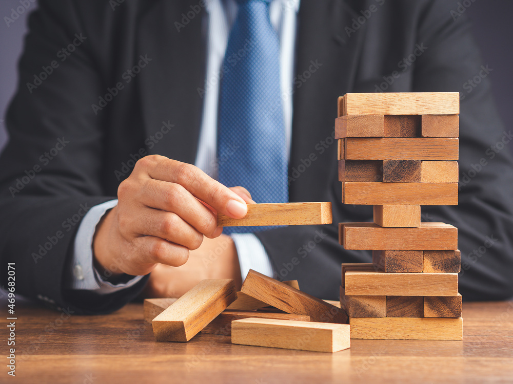 Poster risk of management and strategy plans for business growth and success concept. close-up hand of the 