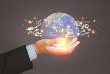 Future digital technology cyber virtual metaverse. Business global network connection application technology and digital marketing with big data analytics and business intelligence concept