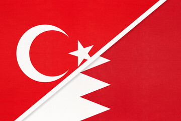 Turkey and Bahrain, symbol of country. Turkish vs Bahraini national flag