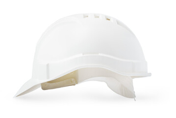 White plastic safety hardhat isolated on white background