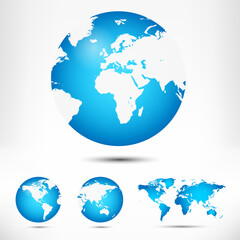 World map and globe detail vector illustration.