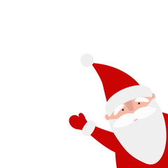 Santa Claus waving and greeting. New year flat cartoon vector illustration isolated on white background. For Christmas cards, banners, posters.