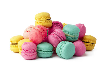 Pile of colorful macaroons isolated on white background