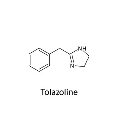 Tolazoline molecular structure, flat skeletal chemical formula. Alpha blocker drug used to treat Hypertension, PPHN. Vector illustration.