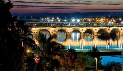 Landscape Of The Spanish City Badajoz-Extremadura. Rio Guadiana As It Passes Through The City Of...