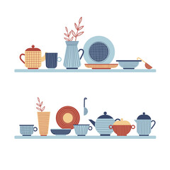 Set of ceramic kitchenware illustration. - 469686451