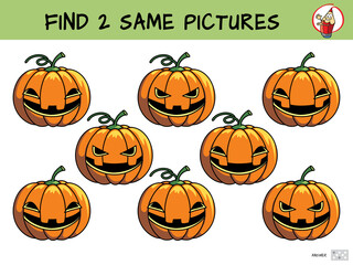 Halloween pumpkin. Find two same pictures