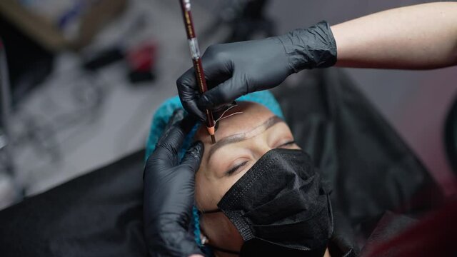 Permanent tattoo make up skincare treatment. Woman beauty making.
