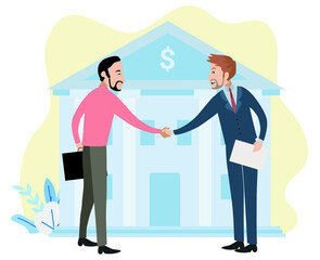 Obraz premium The businessmen shaking hands after signing the agreement. Business agreement vector. Business partnership illustration. Isolated vector.