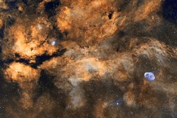 Crescent Nebula (NGC 6888) in the Sadr Region IC 1318, the Gamma Cygni Nebula SHO