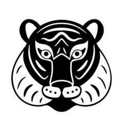 Tiger face vector background. Black and white color, monochrome. Graphic design animal logo element in simple geometric flat cartoon style