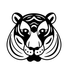 Tiger face vector background. Black and white color, monochrome. Graphic design animal logo element in simple geometric flat cartoon style