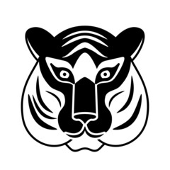 Fototapeta na wymiar Tiger face vector background. Black and white color, monochrome. Graphic design animal logo element in simple geometric flat cartoon style