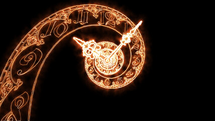 Classic fire spiral dial. It symbolizes the infinity of time. On black background. 3D render