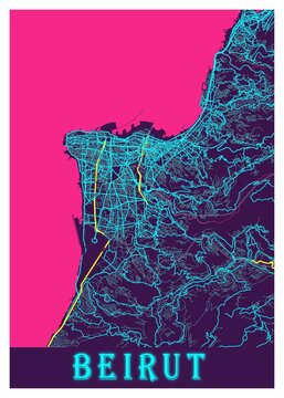 Beirut - Lebanon Neon City Map