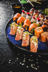 Perfect Sushi Japanese Asian Seafood Food Dish Drink Cocktail Dessert Menu Gourmet Restaurant Chef on Dark Background