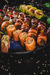Perfect Sushi Japanese Asian Seafood Food Dish Drink Cocktail Dessert Menu Gourmet Restaurant Chef on Dark Background