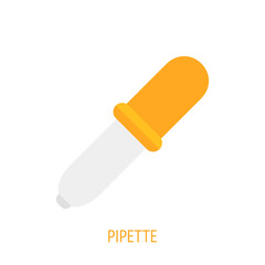 Pipette for chemical laboratory. Vector flat icon. Symbols of scientific research and education. Pictogram for user interface. Isolated white background