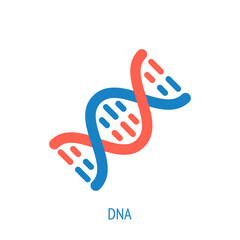 DNA helix. Vector flat icon. Molecule spiral with genetic code. Symbols of scientific research and education. Pictogram for user interface. Isolated white background