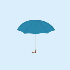 vector image of a blue umbrella with a brown wooden handle on a blue background