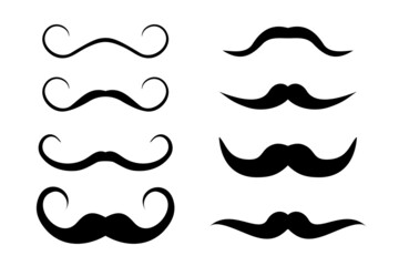 Set of hipster mustache design on white background. Black hipster moustache variation to use in hipster, retro, old style design projects.