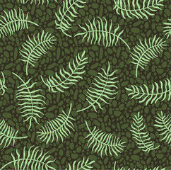 Cute and trendy vector seamless pattern with hand drawn palm leaves and tropical plants. Botanical ornament for printing on fabrics and paper