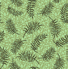 Cute and trendy vector seamless pattern with hand drawn palm leaves and tropical plants. Botanical ornament for printing on fabrics and paper