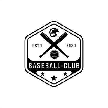 baseball logo vintage vector illustration template icon graphic design. ball bat and helmet retro symbol sport silhouette for professional club and academy with badge typography