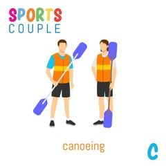 Sports Couple  alphabet in vector with C letter. illustration cartoon sports. Alphabet design in a colorful style.