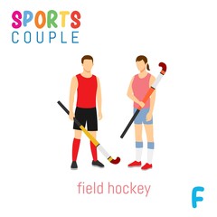 Fototapeta na wymiar Sports Couple alphabet in vector with F letter. illustration cartoon sports. Alphabet design in a colorful style.