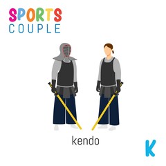 Sports Couple  alphabet in vector with K letter. illustration cartoon sports. Alphabet design in a colorful style.