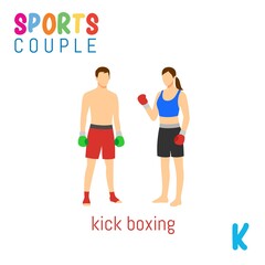 Fototapeta na wymiar Sports Couple alphabet in vector with K letter. illustration cartoon sports. Alphabet design in a colorful style.